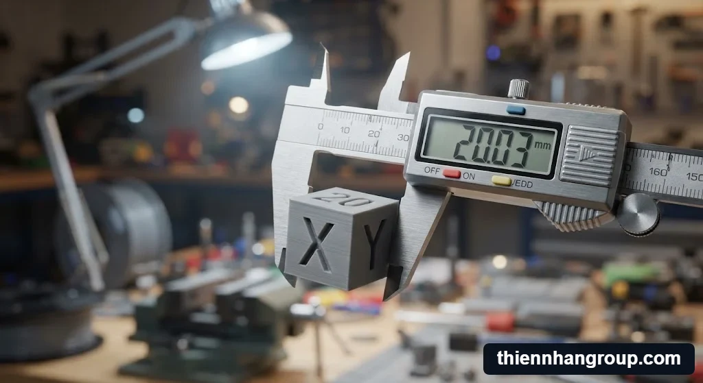 Thao tác đo lường thực tế với calibration cube dùng để làm gì bằng thước kẹp điện tử