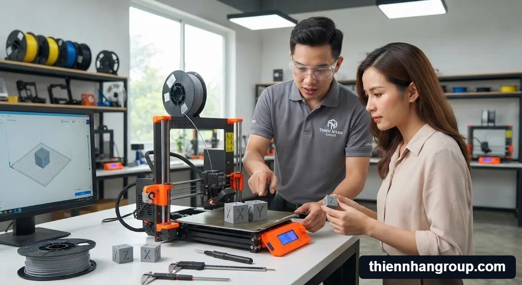 Kỹ thuật viên tư vấn giải pháp hiệu chuẩn máy in và calibration cube dùng để làm gì