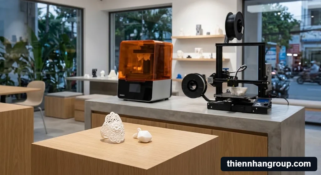 Hình ảnh tổng quan minh họa độ phân giải máy in 3d là gì tại showroom Thiên Nhân Group.
