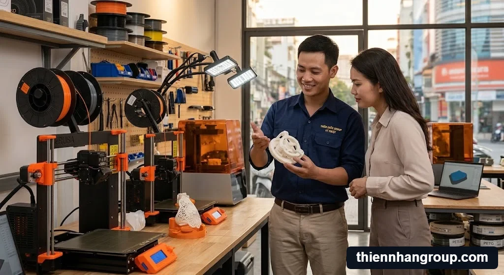 Chuyên gia Thiên Nhân Group tư vấn độ phân giải máy in 3d là gì cho khách hàng.