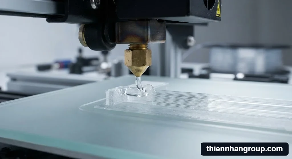 Cận cảnh kỹ thuật và chi tiết cấu tạo vật liệu của máy in 3d có in được đồ trong suốt không.