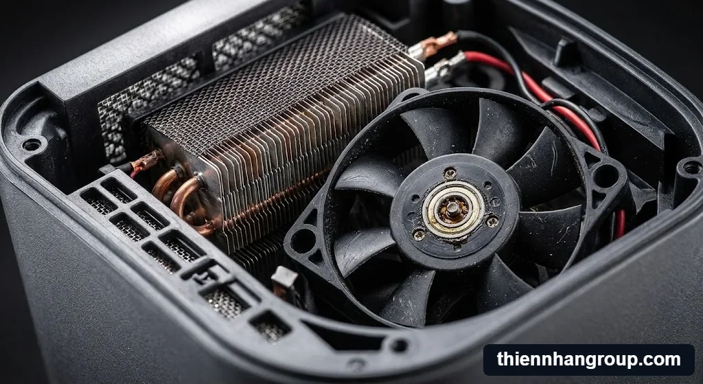 Cận cảnh chi tiết quạt sấy PTC chứng minh máy sấy filament có cần thiết không.