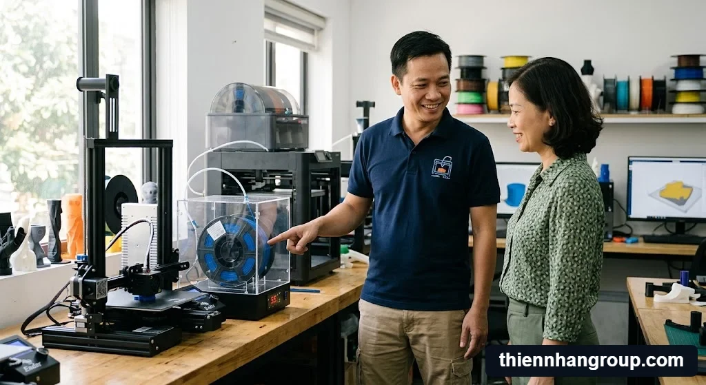 Kỹ sư Thiên Nhân Group tư vấn trực tiếp máy sấy filament có cần thiết không.
