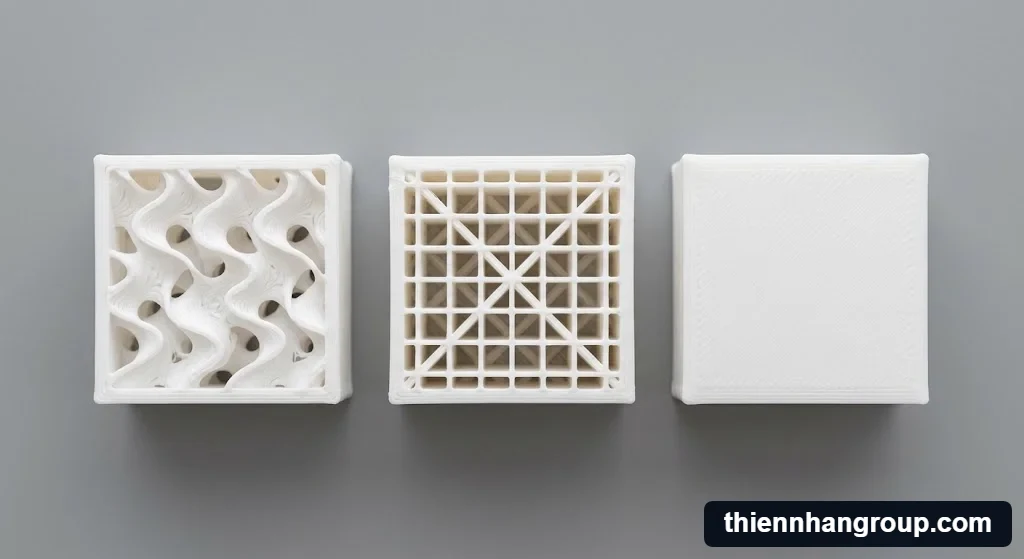 Chi tiết thông số lưới Infill giải đáp thắc mắc mô hình 3d nên đặc hay rỗng.