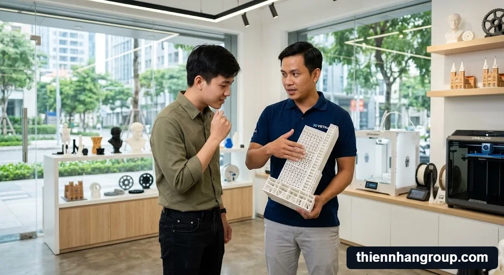 Chuyên gia Thiên Nhân Group tư vấn giải pháp mô hình 3d nên đặc hay rỗng cho khách hàng.