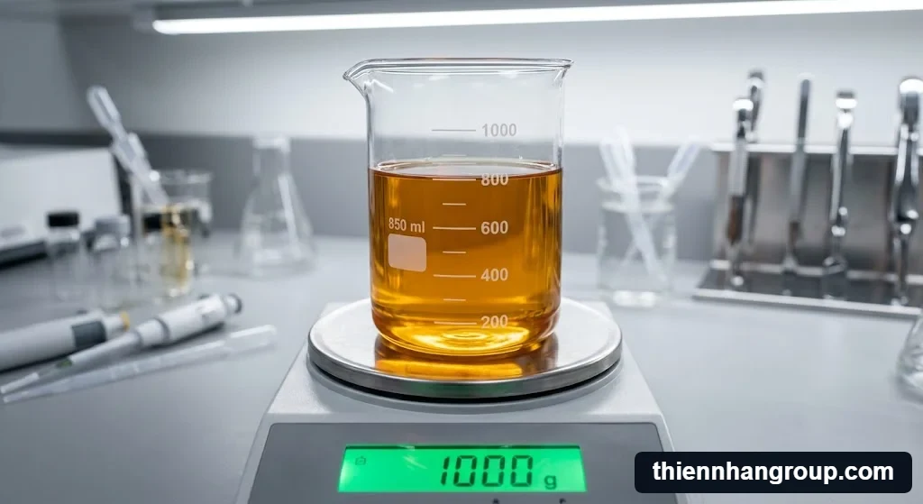 Đo lường thể tích và khối lượng thực tế khi tính một chai resin 1kg in được bao nhiêu.