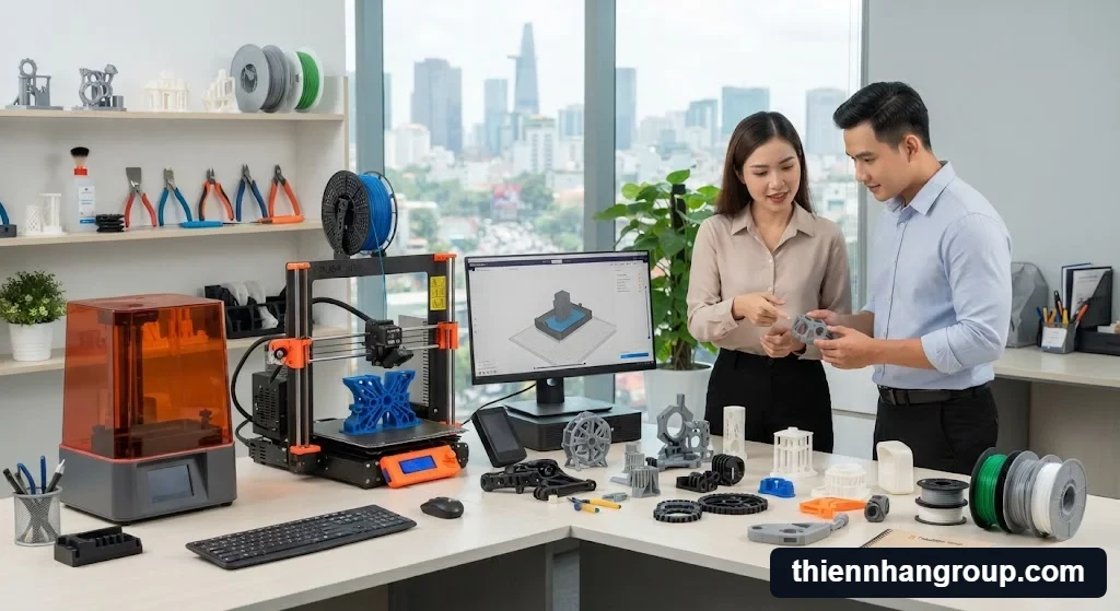 Toàn cảnh không gian làm việc với thiết bị nên mua máy in 3d hay thuê dịch vụ in hiện đại