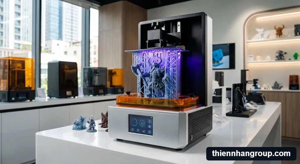 Hình ảnh tổng quan giải thích presupported stl là gì trên máy in 3D Resin hiện đại.