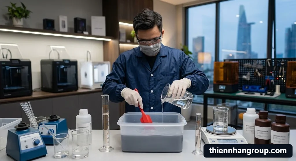 Hướng dẫn kỹ thuật pha trộn mix nhựa để biết ứng dụng thực chiến resin flexible là gì.