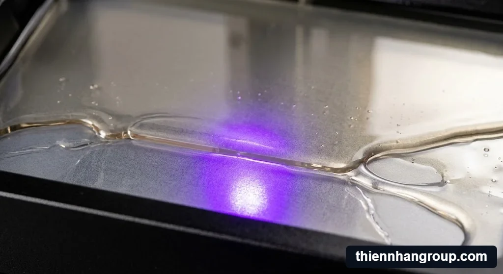 Minh họa nguyên lý vật lý độ nhớt và tính nhạy sáng của resin high speed là gì.