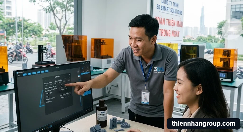Kỹ thuật viên Thiên Nhân Group tư vấn thiết lập thông số cho resin high speed là gì.