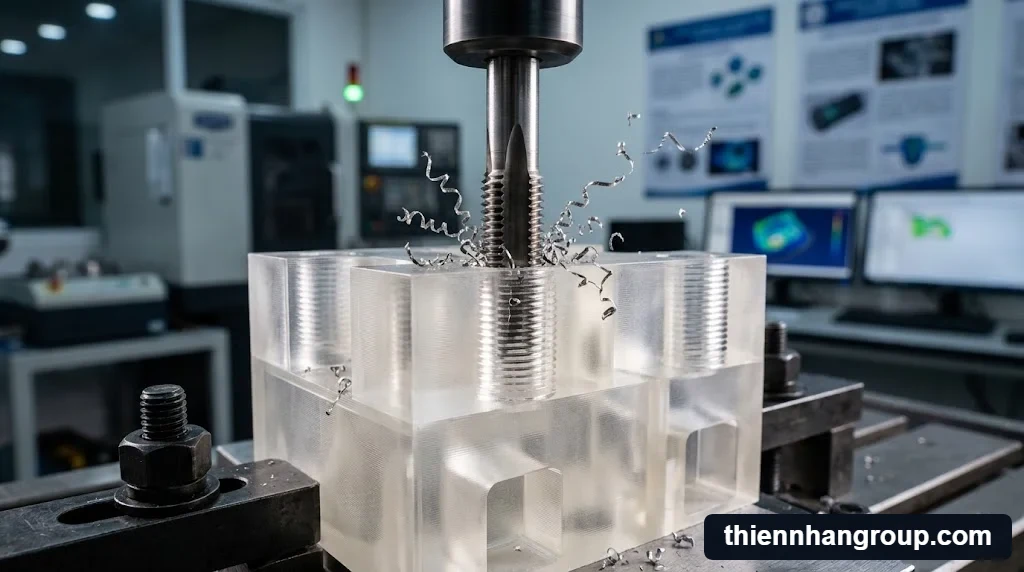 Khả năng gia công khoan lỗ và taro ren của phôi in resin tough là gì.